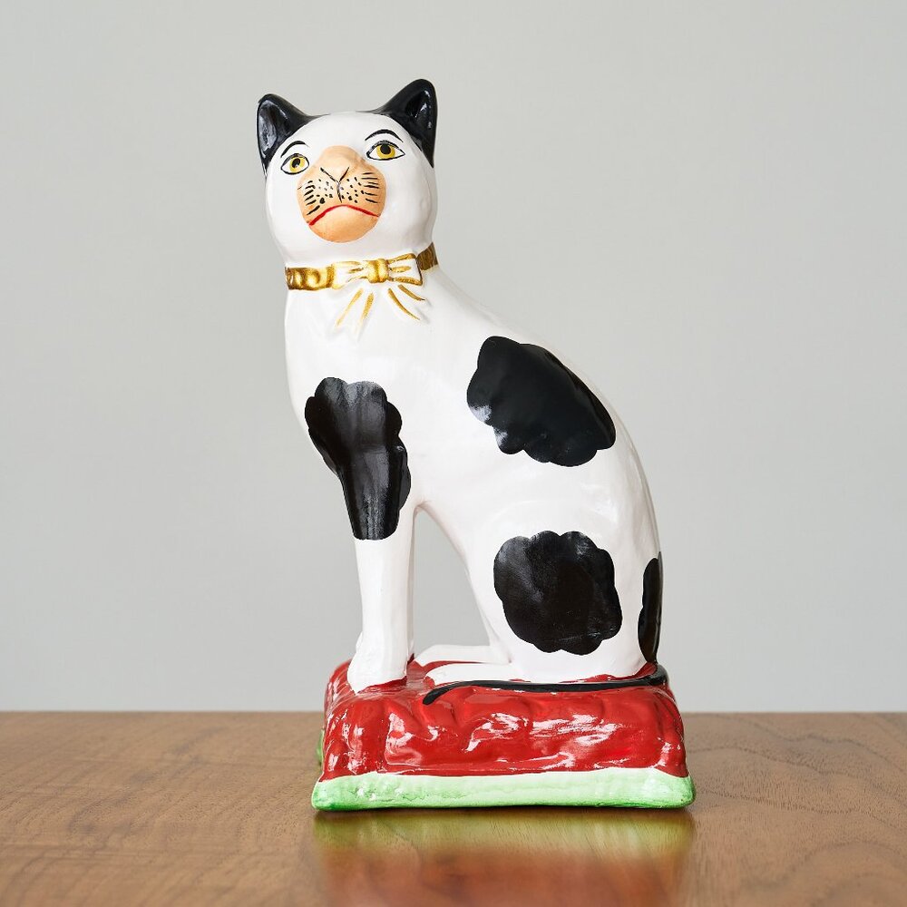 Cody Foster Staffordshire Cat Sculpture Reproduction One Black White Cat Figure